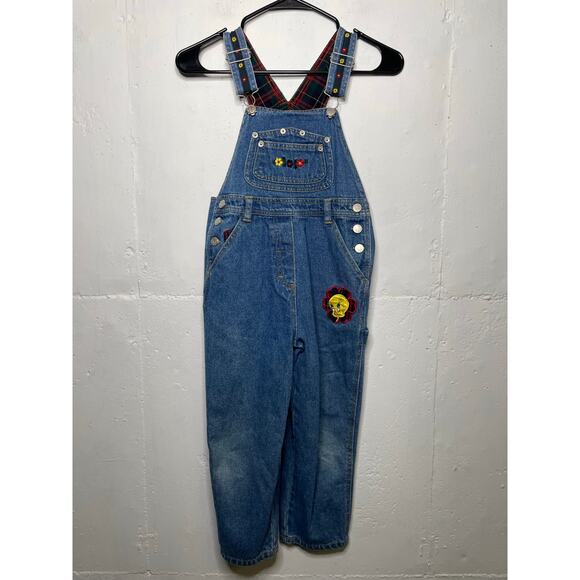 Vintage Tweety Bird Girls Denim Overalls 5T Embroidered - Picture 1 of 9
